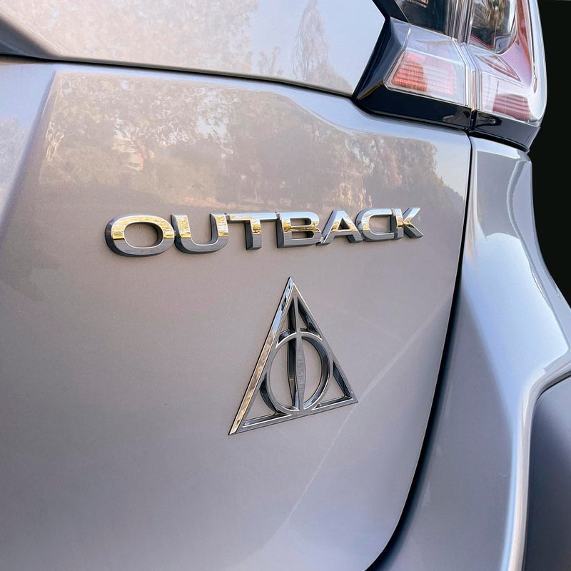 Fan Emblems Deathly Hallows Car Emblem - Harry Potter Symbol 3D Auto Badge - Color: Chrome - Size: 3.7 x 3.2 x 0.2 inches - Officially Licensed Wizarding World Car Accessories - Image 5